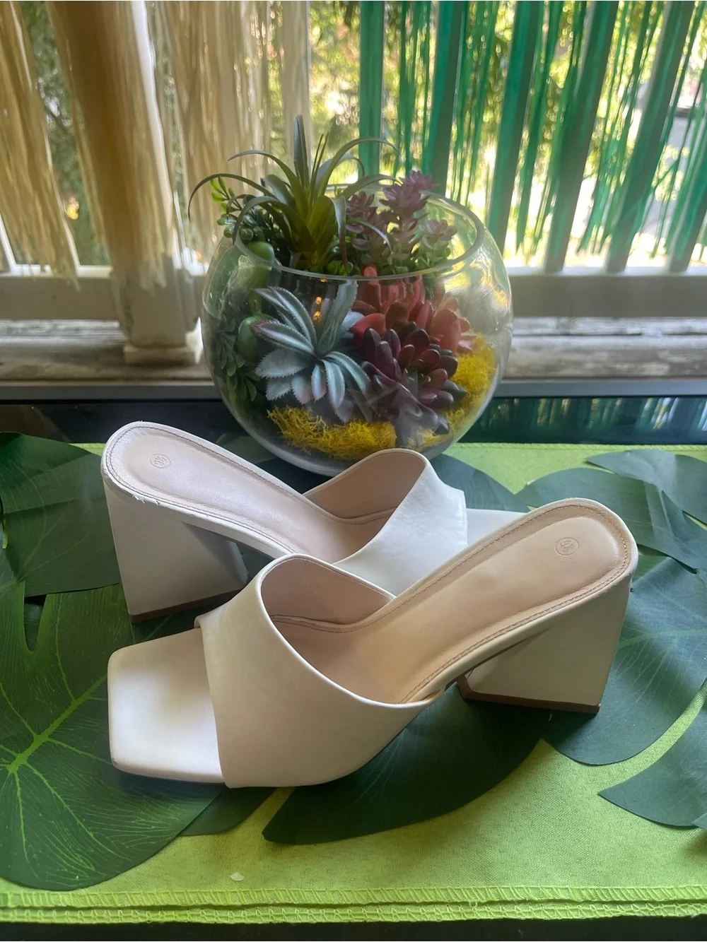 White Open-Toe Slide Heels - Women's Fashion Mules